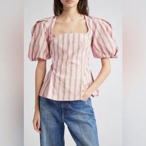 STINE GOYA Puff Sleeve Striped Blouse size XS